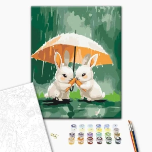 Pictură pe numere 30*40 сm (fără cutie) – doi iepurași sub o umbrelă Thumbnail 2