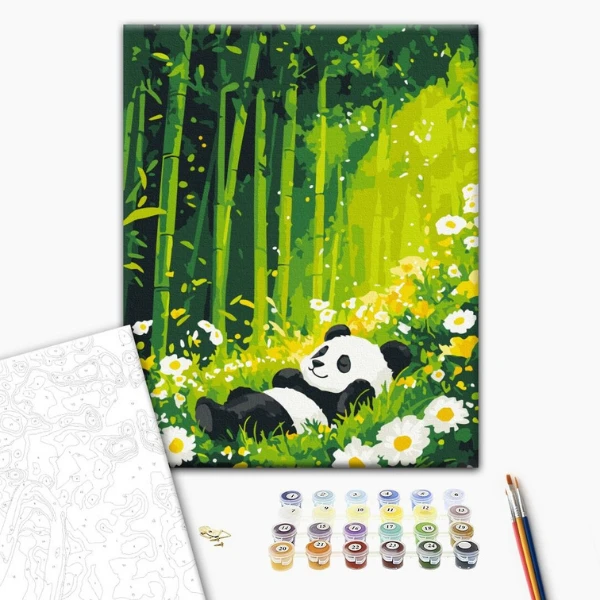 Pictură pe numere 30*40 сm (fără cutie) – somnul dulce al unui panda în pădurea înflorită 2