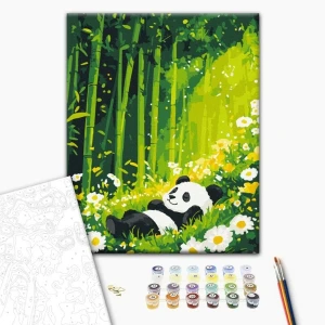Pictură pe numere 30*40 сm (fără cutie) – somnul dulce al unui panda în pădurea înflorită Thumbnail 2