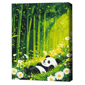 Pictură pe numere 30*40 сm (fără cutie) – somnul dulce al unui panda în pădurea înflorită