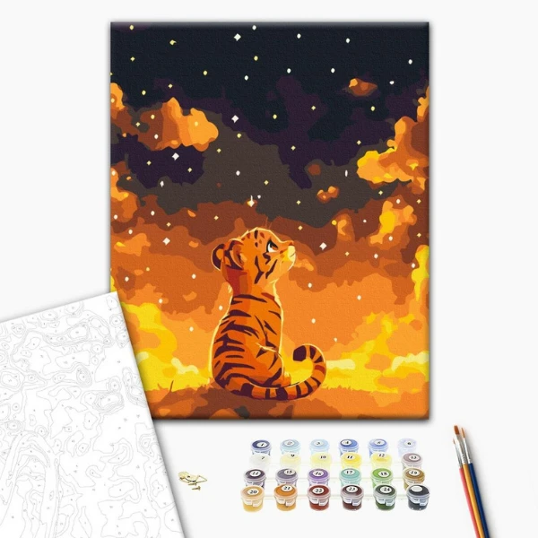 Pictură pe numere 30*40 сm (fără cutie) – o poveste nocturnă a unui pui de tigru 2