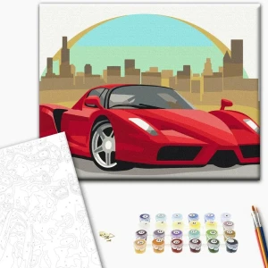 Pictură pe numere 30*40 сm (fără cutie) – mașină roșie Thumbnail 2