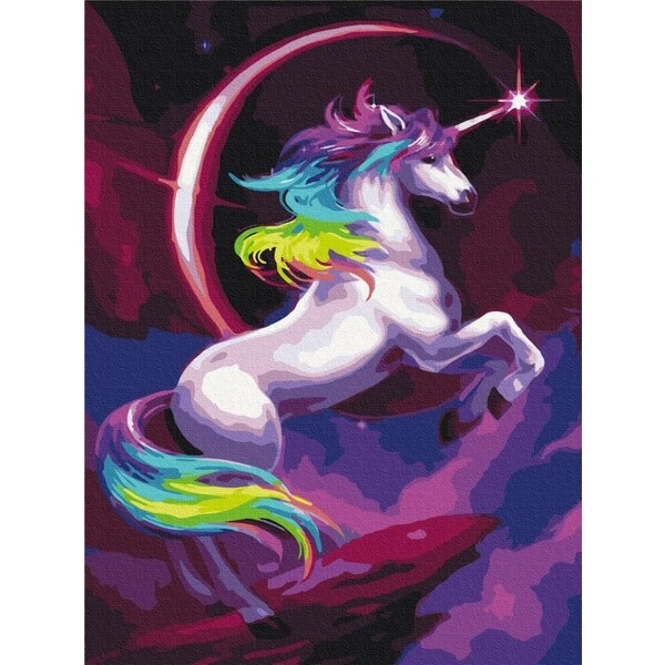 Pictură pe numere 30x40 сm (fără cutie) – unicorn din poveste, în culori de curcubeu 3