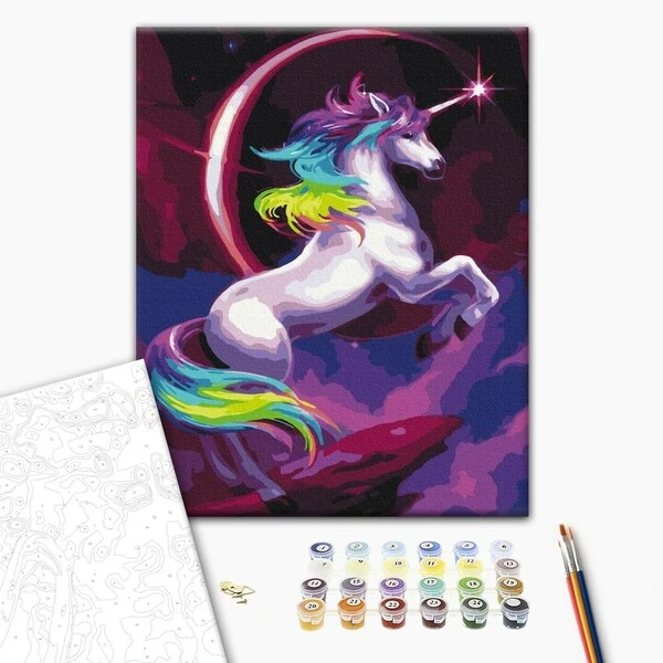 Pictură pe numere 30x40 сm (fără cutie) – unicorn din poveste, în culori de curcubeu 2
