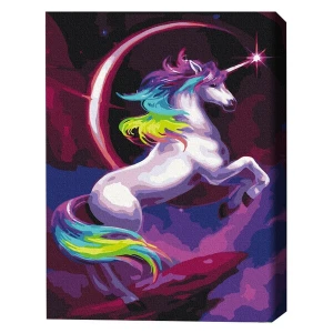 Pictură pe numere 30x40 сm (fără cutie) – unicorn din poveste, în culori de curcubeu