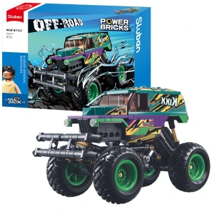 Set de construcție „monster truck verde-mov”, cu inerție, 252 elem.