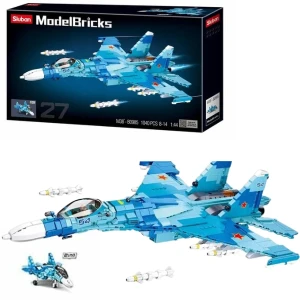 Set de construcție „avion reactiv de vânătoare 2 în 1”, albastru, 1040 elem.