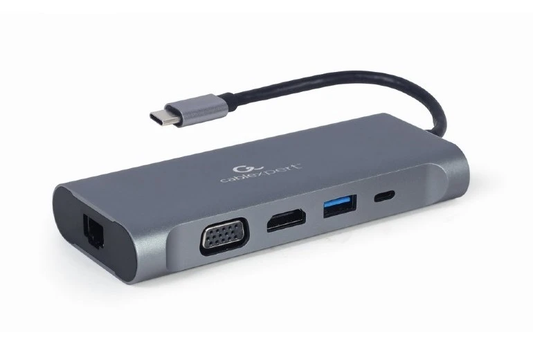 Adaptor video cablexpert a-cm-combo7-01, usb type-c - lan, vga, hdmi, usb type-c, usb type-a, sd card-reader, gri 3