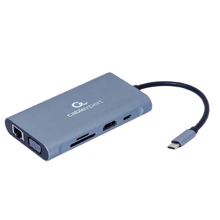 Adaptor video cablexpert a-cm-combo7-01, usb type-c - lan, vga, hdmi, usb type-c, usb type-a, sd card-reader, gri 5