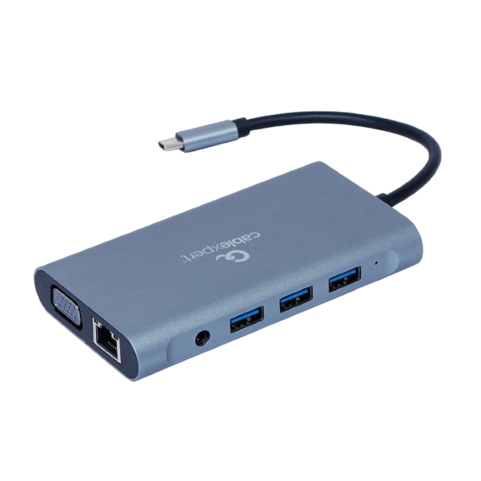 Adaptor video cablexpert a-cm-combo7-01, usb type-c - lan, vga, hdmi, usb type-c, usb type-a, sd card-reader, gri 2