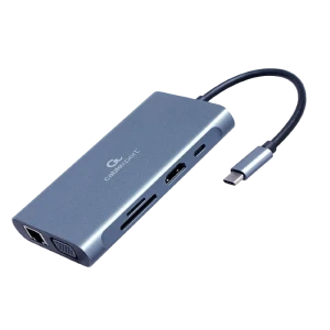 Видеоадаптер cablexpert a-cm-combo7-01, usb type-c - lan, vga, hdmi, usb type-c, usb type-a, sd card-reader, серый