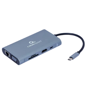Adaptor video cablexpert a-cm-combo7-01, usb type-c - lan, vga, hdmi, usb type-c, usb type-a, sd card-reader, gri Thumbnail 5