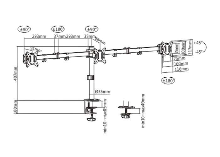 Настольный кронштейн для монитора gembird ma-d3-01, чёрный 2