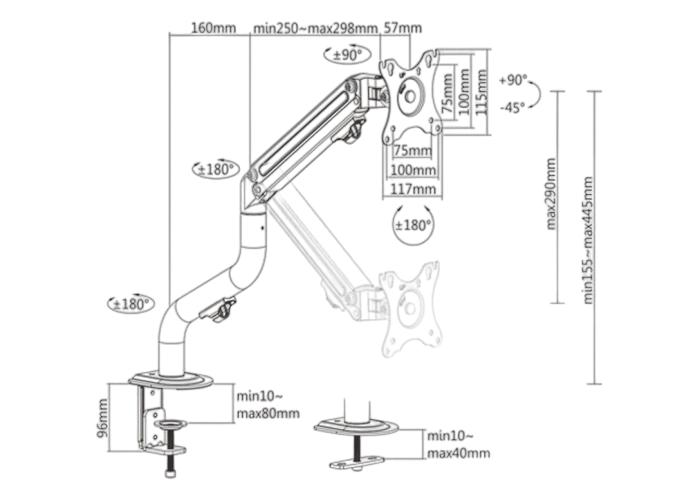 Настольный кронштейн для монитора gembird ma-da1-02, чёрный 3