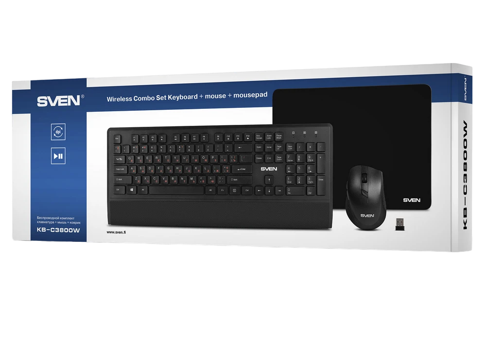 Клавиатура, мышь и коврик для мыши sven kb-c3800w, беспроводное, чёрный 14