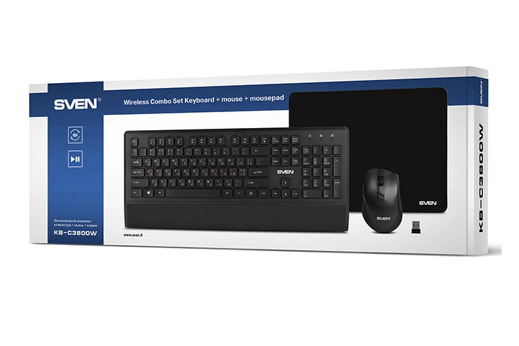 Клавиатура, мышь и коврик для мыши sven kb-c3800w, беспроводное, чёрный 2