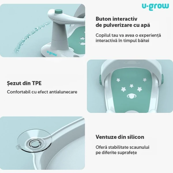Стульчик для купания u-grow с рулём и регулируемой спинкой, зелёный 3