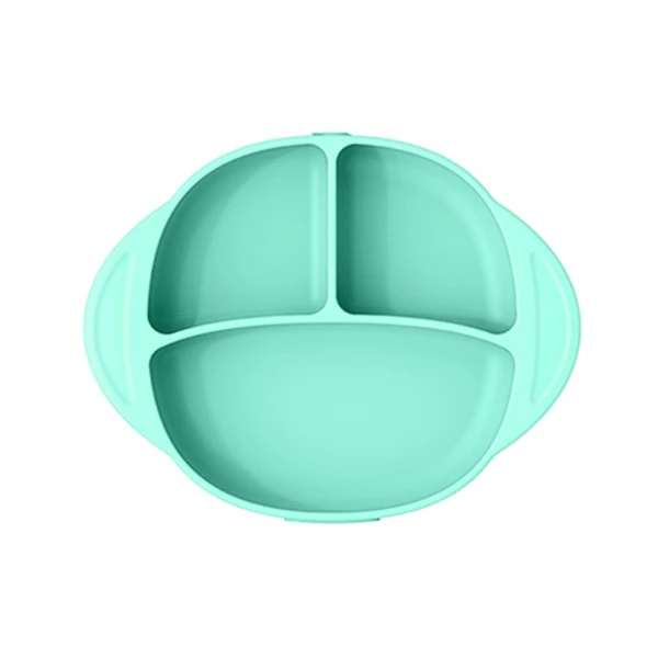 Farfurie compartimentata din silicon u-grow cu ventuza si capac, galben-verde 5