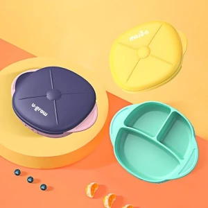 Farfurie compartimentata din silicon u-grow cu ventuza si capac, galben-verde Thumbnail 6