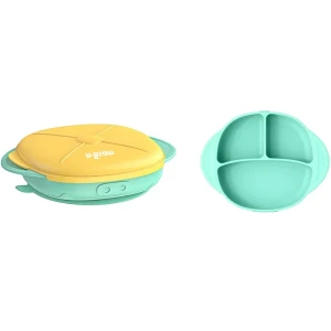 Farfurie compartimentata din silicon u-grow cu ventuza si capac, galben-verde Thumbnail 4