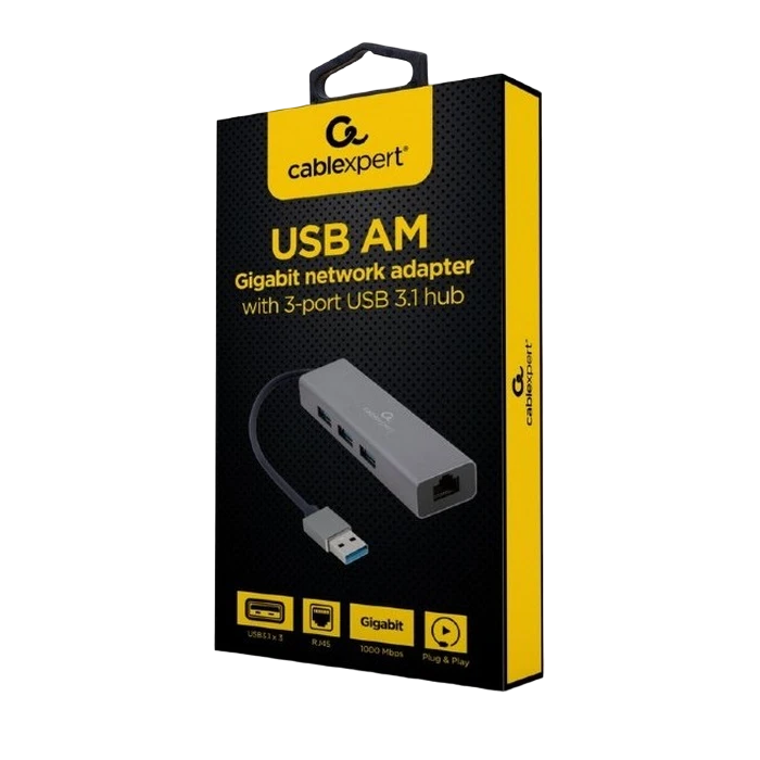 Adaptor hub cablexpert a-amu3-lan-01, gri 2