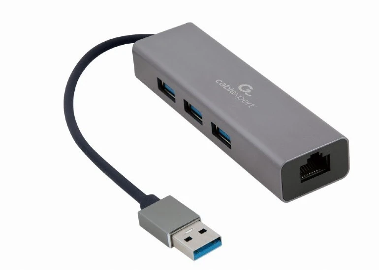 Adaptor hub cablexpert a-amu3-lan-01, gri 3