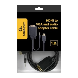 Видео кабель Cablexpert A-HDMI-VGA-03-6, HDMI (M) - VGA D-Sub + 3.5 mm Jack, 1,8м, Чёрный