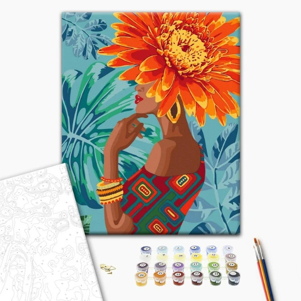 Pictură pe numere 40*50 cm (în cutie) – fată - floare tropicală 2