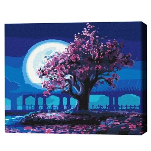 Pictură pe numere 40*50 сm (fără cutie) – sakura în lumina lunii