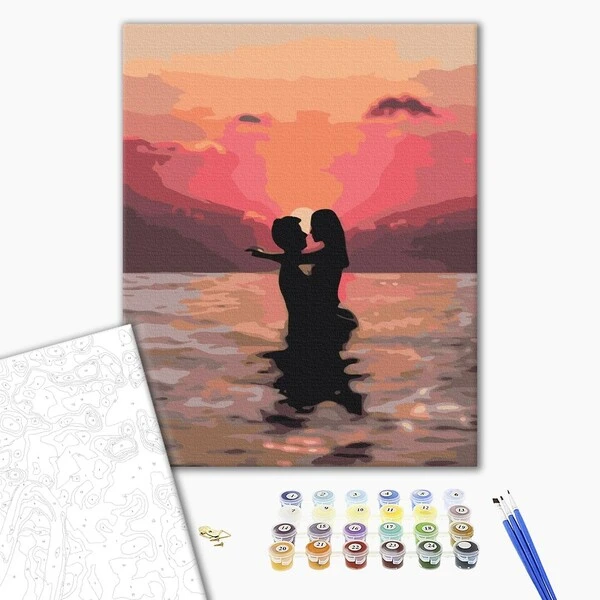 Pictură pe numere 40*50 сm (în cutie)– îndrăgostiți la apus 2