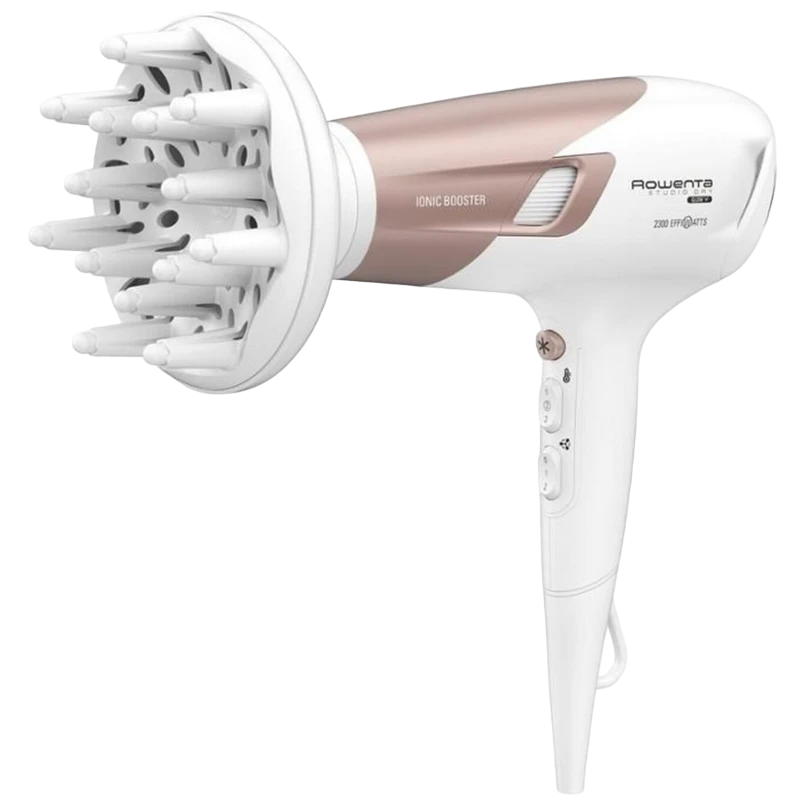 Фен rowenta studio dry glow cv5830f0, 2100 вт, белый | розовый 9