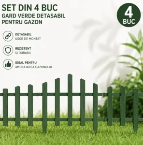 Set din 4 buc gard verde detasabil pentru gazon
