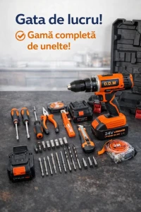 Set scule cu bormasina cu percutie fara fir d.d.m. 24v cu 2 acumulatori (bk-cd523t) Thumbnail 2