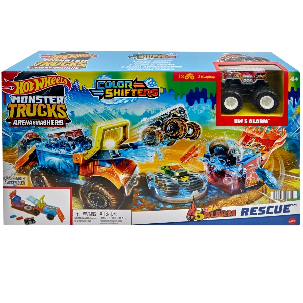 Hot wheels set de joc cu 5-alarm rescue seria "monster trucks  color shifters" 3