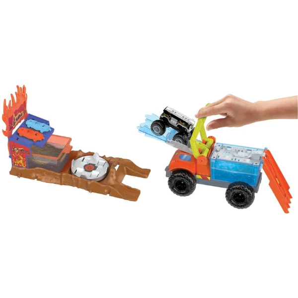 Hot wheels set de joc cu 5-alarm rescue seria "monster trucks  color shifters" 4