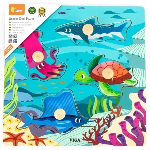 Puzzle din lemn cu buton „animale acvatice" Thumbnail 2
