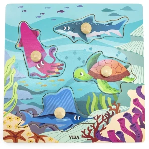 Puzzle din lemn cu buton „Animale acvatice&quot;