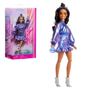 Păpușa barbie "fashionistă rochie violetă lucioasă"