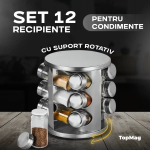 SET 12 RECIPIENTE PENTRU  CONDIMENTE CU SUPORT  ROTATIV