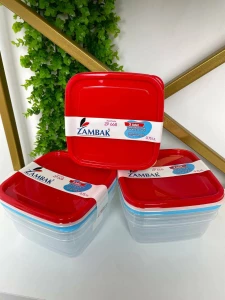 CONTAINERE PATRATE CU CAPAC ZAMBAK 0.75L SET 3 BUCATI (Z668)