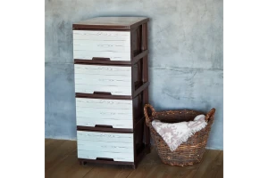 Comod din plastic cu 4 sertare – model wood style, lemn alb cu cadru cafeniu (123093) Thumbnail 2