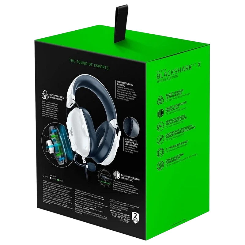 Игровая гарнитура razer blackshark v2 x, проводной аналоговый, белый 2