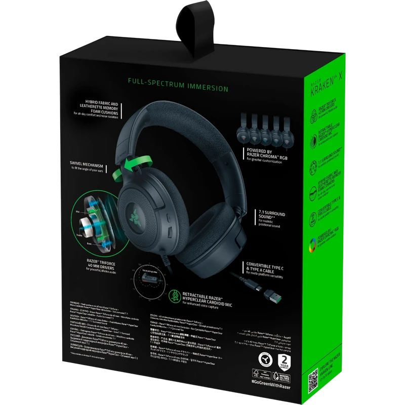 Игровая гарнитура razer kraken v4 x usb, проводной аналоговый, чёрный 6