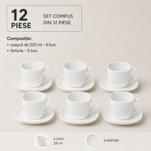Set alb de cesti cu farfurie cafea 12 piese (fcb220-12)