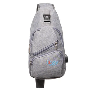 Rucsac sling iggy, polyester,1 bretea, 1 compartiment principal, 2 compartimente frontale, 32x16x6.9cm, mufa usb incarcare+cablu, gri,"igsl-sling-gy" Thumbnail 3