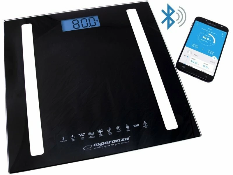 Bluetooth scale esperanza 8in1 ebs016k  black, measurement:  body weight [kg], body fat content [%], water content in the body [%], muscle weight [kg] 2