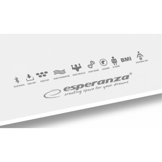 Bluetooth scale esperanza 8in1 ebs016w  white, measurement:  body weight [kg], body fat content [%], water content in the body [%], muscle weight [kg] 2
