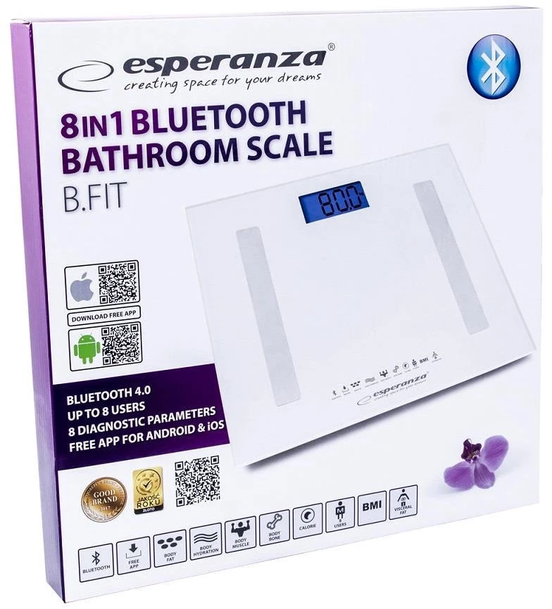 Bluetooth scale esperanza 8in1 ebs016w  white, measurement:  body weight [kg], body fat content [%], water content in the body [%], muscle weight [kg] 3