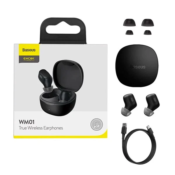 Baseus encok true wireless earphones, black, bt5.0, playback 5h (70% vol), with case 25h, charging time 1.5hr, type-c,  ngtw240001 3