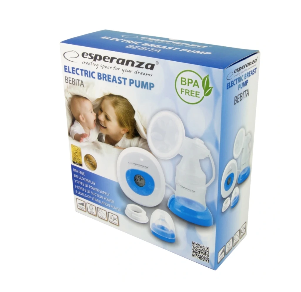 Breast pump electric esperanza bebita ecm001b, pressure: 0.32 bar, 2 working modes: stimulation and suction, 9 suction levels, 5 stimulation levels, b 3